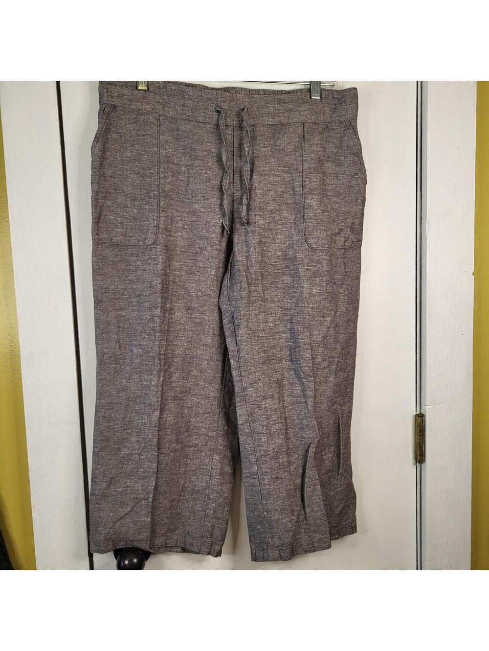 Liz Claiborne linen-blend cropped pants comfortable drawstring waist women's PM